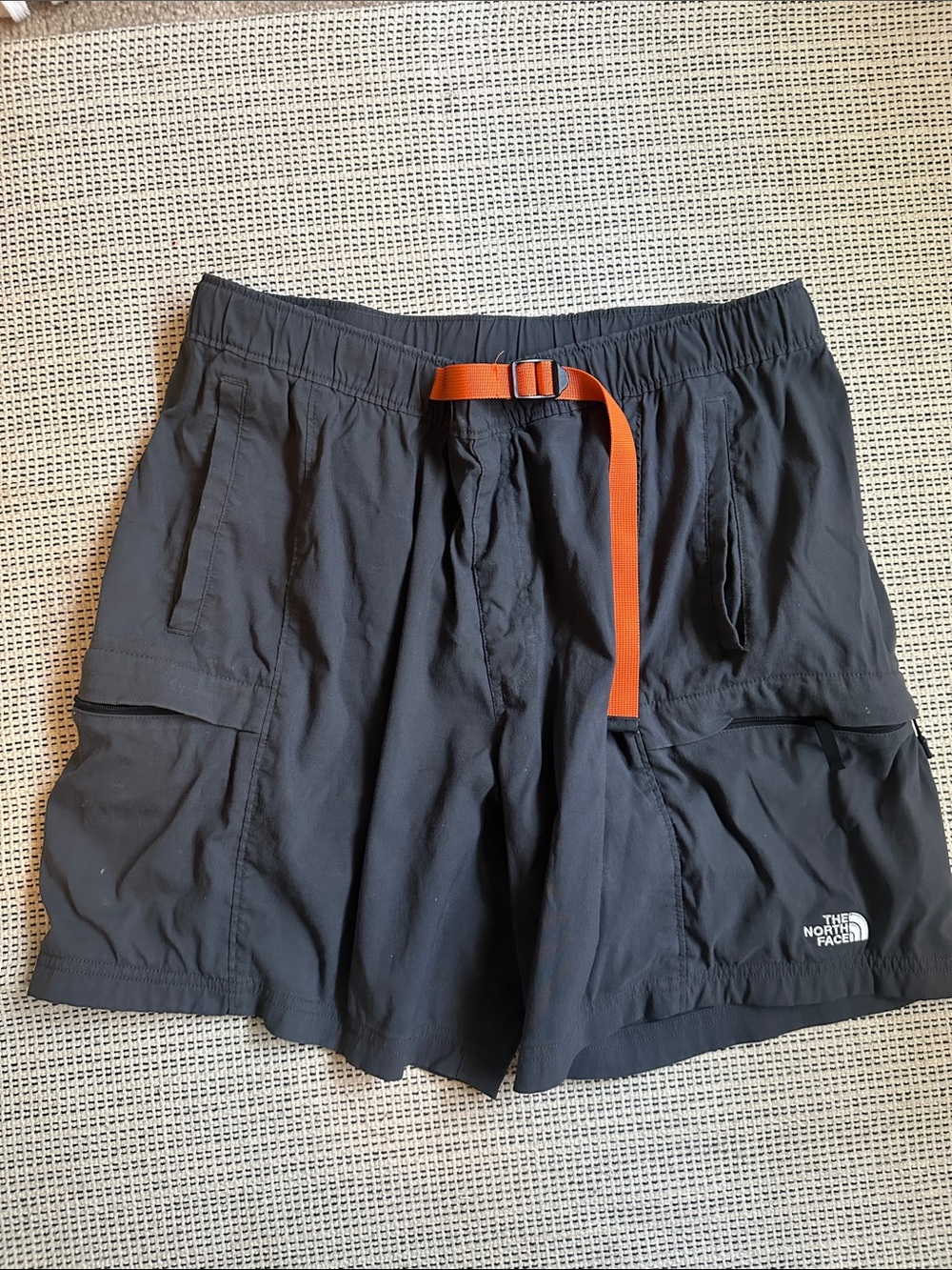 The North Face Black Shorts with Orange Webbing Belt